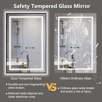 SNUGACE 24"x 40" LED Bathroom Mirror with Black Frame, Stepless Dimmable, Anti-Fog, Shatter-Proof, Memory, 3 Colors, LED Vanity Mirror