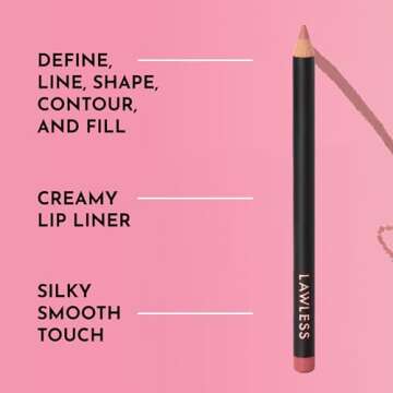 Lawless Forget the Filler Definer Liner - Pink Sand - Premium Lip Liner with Natural Ingredients to Provide a Smooth Look with a Satin Finish, Clean Makeup with Tug-Free Application - 0.04 oz