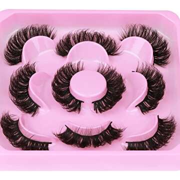 Natural False Eyelashes Fluffy Mink Lashes 3D Wispy D Curl Eye Lashes Russian Strip Thick Full False Eyelashes 5 Pairs 21mm by Focipeysa Eyelashes