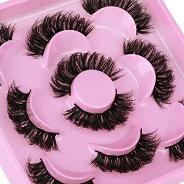 Natural False Eyelashes Fluffy Mink Lashes 3D Wispy D Curl Eye Lashes Russian Strip Thick Full False Eyelashes 5 Pairs 21mm by Focipeysa Eyelashes