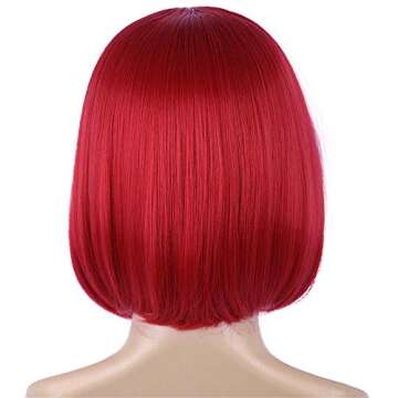 E-FOREST Red Wig Short Bob Wigs with Bangs for Women Straight Hair Wig Synthetic Party Wigs for Women Girls 12 Inch Colorful Wigs