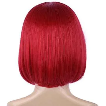 E-FOREST Red Wig Short Bob Wigs with Bangs for Women Straight Hair Wig Synthetic Party Wigs for Women Girls 12 Inch Colorful Wigs