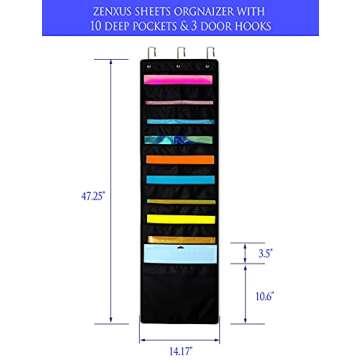 ZENXUS Hanging Organizer, 12x12 Paper Storage, Deep Pocket Vinyl Holder, for Cardstock, Scrapbook, Craft Paper, Cut Mat, 6 Door Hooks Included, 2-Pack