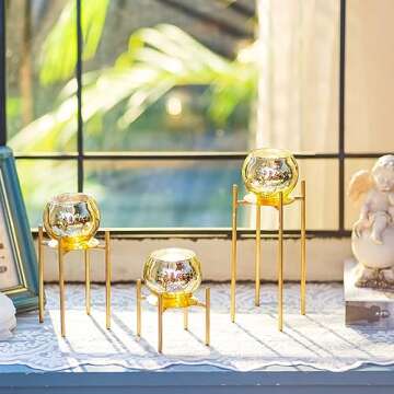 Sziqiqi Gold Pillar Candle Holders - Set of 3 Candelabra Centrepiece for Pillars Candle Stand Mini Size Christmas Decorative Metal Candles Holders for Home Mantel Dinning Table