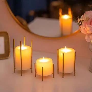 Sziqiqi Gold Pillar Candle Holders - Set of 3 Candelabra Centrepiece for Pillars Candle Stand Mini Size Christmas Decorative Metal Candles Holders for Home Mantel Dinning Table