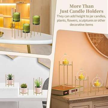 Sziqiqi Gold Pillar Candle Holders - Set of 3 Candelabra Centrepiece for Pillars Candle Stand Mini Size Christmas Decorative Metal Candles Holders for Home Mantel Dinning Table