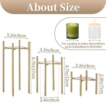 Sziqiqi Gold Pillar Candle Holders - Set of 3 Candelabra Centrepiece for Pillars Candle Stand Mini Size Christmas Decorative Metal Candles Holders for Home Mantel Dinning Table