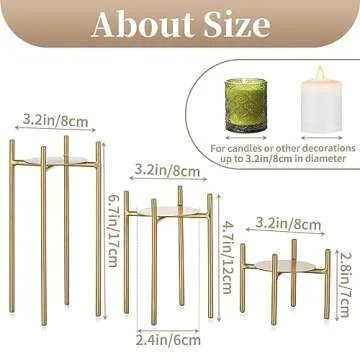 Sziqiqi Gold Pillar Candle Holders - Set of 3 Candelabra Centrepiece for Pillars Candle Stand Mini Size Christmas Decorative Metal Candles Holders for Home Mantel Dinning Table