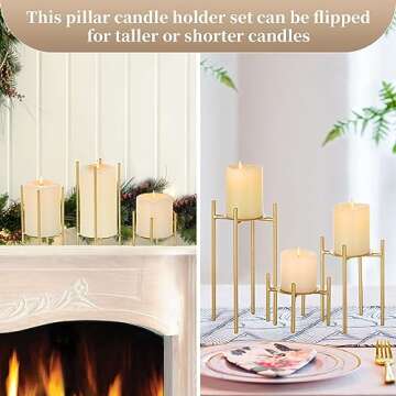 Sziqiqi Gold Pillar Candle Holders - Set of 3 Candelabra Centrepiece for Pillars Candle Stand Mini Size Christmas Decorative Metal Candles Holders for Home Mantel Dinning Table
