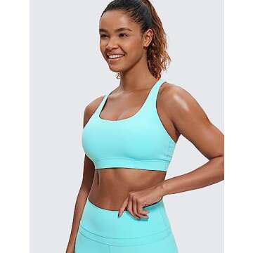 CRZ YOGA Women's Strappy Sports Bras Fitness Workout Padded Yoga Criss Cross Back Cami Turquoise Small