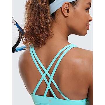 CRZ YOGA Women's Strappy Sports Bras Fitness Workout Padded Yoga Criss Cross Back Cami Turquoise Small