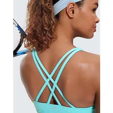CRZ YOGA Women's Strappy Sports Bras Fitness Workout Padded Yoga Criss Cross Back Cami Turquoise Small