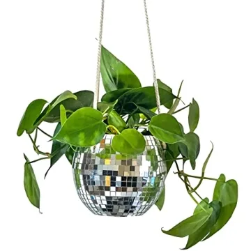 Boho Disco Hanging Planter with Macrame Hanger for Decor