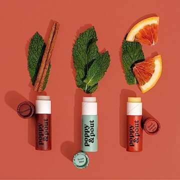 Poppy & Pout Blood Orange Mint Jumbo Lip Balm | All Natural Lip Balms & Moisturizers | Hydrates with Beeswax, Vitamin E, Organic Coconut Oil | Cruelty-Free | Lip Balm in Recyclable Cardboard Tube