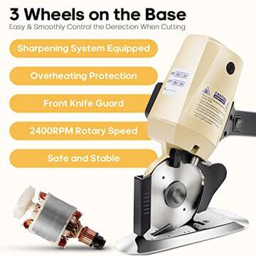 GPOAS 110V Electric Rotary Fabric Cutter, 4Inch Cloth Cutting Machine Octagonal Blade Cloth Cutter Electric Scissors With Automatic Sharpener For Multi Layer Carpet Leather