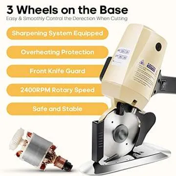 GPOAS 110V Electric Rotary Fabric Cutter, 4Inch Cloth Cutting Machine Octagonal Blade Cloth Cutter Electric Scissors With Automatic Sharpener For Multi Layer Carpet Leather