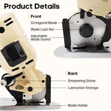 GPOAS 110V Electric Rotary Fabric Cutter, 4Inch Cloth Cutting Machine Octagonal Blade Cloth Cutter Electric Scissors With Automatic Sharpener For Multi Layer Carpet Leather