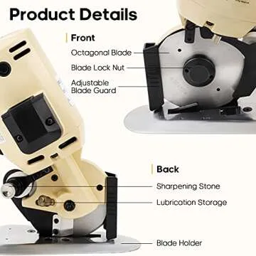 GPOAS 110V Electric Rotary Fabric Cutter, 4Inch Cloth Cutting Machine Octagonal Blade Cloth Cutter Electric Scissors With Automatic Sharpener For Multi Layer Carpet Leather