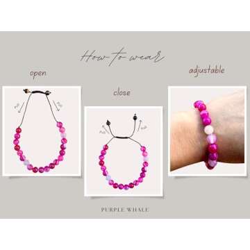 PURPLE WHALE Adjustable Botswana Agate Bracelet for All
