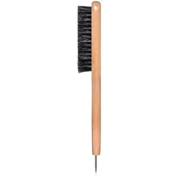 GranNaturals Smoothing & Styling Middle Part Boar Bristle Slick Back Hair Brush w/Narrow Metal Rat Tail End for Sectioning and Parting Sleek Ponytail Bun - Teasing, Backcombing, Edge Control