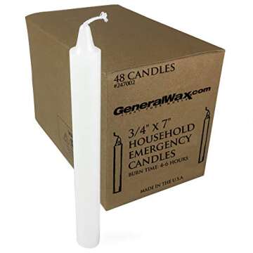 Long White Household Candles Unscented (Box of 48). Perfect for Ceremonies and Emergency use. Made i...