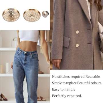 ZENGLU 10 pcs 23mm Gold Metals Buttons no sew Button Gold Coloured Extra Buttons Detachable Buttons Suitable for Blazer,Suits, Jackets, Coat ， Shirts and Jeans