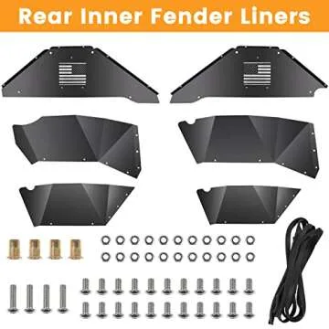 Sunluway Rear Inner Fender Liners for Jeep Wrangler 2007-2018 JK JKU 4WD US Flag Logo Aluminum Lightweight Design Black Splash Guards