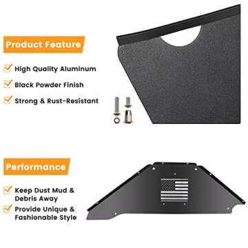 Sunluway Rear Inner Fender Liners for Jeep Wrangler 2007-2018 JK JKU 4WD US Flag Logo Aluminum Lightweight Design Black Splash Guards
