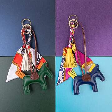 KITSCH RABBIT PU Leather Horse & Tassel Bag Charm with Silk Bowknot for Women Purse Car Keychain Handbag Luxury Fashion Accessories (HotPink)