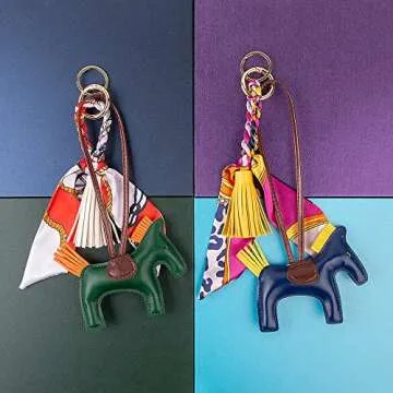 KITSCH RABBIT PU Leather Horse & Tassel Bag Charm with Silk Bowknot for Women Purse Car Keychain Handbag Luxury Fashion Accessories (HotPink)