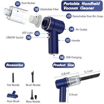 HUFATWINS Car Vacuum Cleaner Cordless,Handheld Vacuum Wireless &Air Duster,Hand Held Vacuuming with 9000PA Suction 120W High Power, Portable Mini Vacuum Cleaner with LED Light for Car/Home/Office