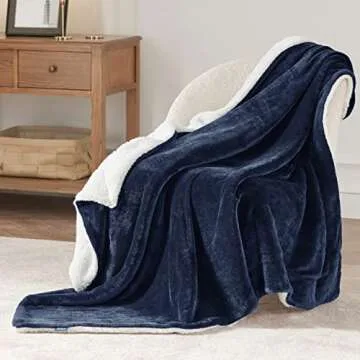Bedsure Sherpa Fleece Throw Blanket Twin Size for Couch - Thick and Warm, Soft Fuzzy Plush Twin Blanket for Winter, Navy, 60x80 Inches