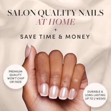 Glamnetic Press On Nails - La Perle | Squoval White Nails with French Tips, Reusable Stick On Fake N...