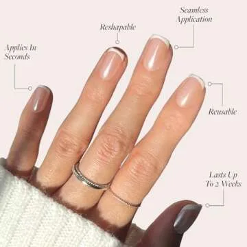 Glamnetic Press On Nails - La Perle | Squoval White Nails with French Tips, Reusable Stick On Fake Nails with Glue | Salon Quality | 15 Sizes - 30 Nail Kit