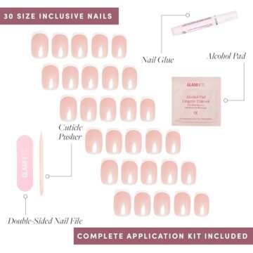 Glamnetic Press On Nails - La Perle | Squoval White Nails with French Tips, Reusable Stick On Fake Nails with Glue | Salon Quality | 15 Sizes - 30 Nail Kit