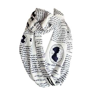 Etwoa Jane Austen Pride and Prejudice Book White Infinity Scarf Circle Loop Scarf