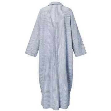 chouyatou Women's Casual Long Sleeve Button Down Loose Striped Cotton Maxi Shirt Dress (Large, Blue)