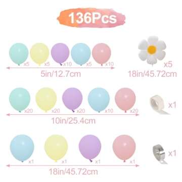 Daisy Balloon Arch Garland Kit - 136Pcs Pastel Rainbow for Parties