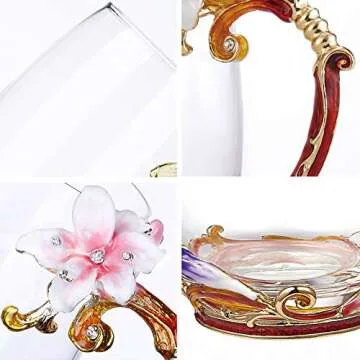 Goodking Flower Glass Coffee Mug Tea Cup with Spoon, Best Birthday, Christmas, Valentine's Day, Moth...