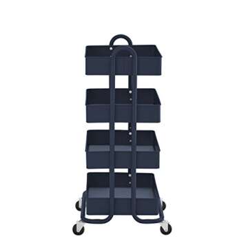 ECR4Kids 4-Tier Metal Rolling Utility Cart - Heavy Duty Mobile Storage Organizer, Navy