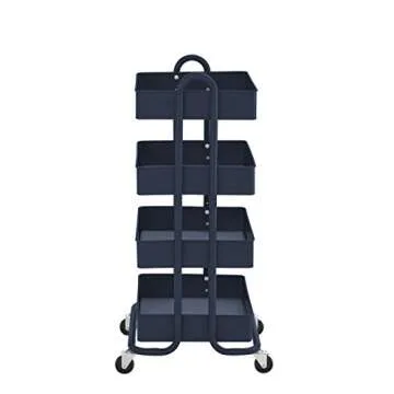ECR4Kids 4-Tier Metal Rolling Utility Cart - Heavy Duty Mobile Storage Organizer, Navy