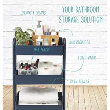 ECR4Kids 4-Tier Metal Rolling Utility Cart - Heavy Duty Mobile Storage Organizer, Navy