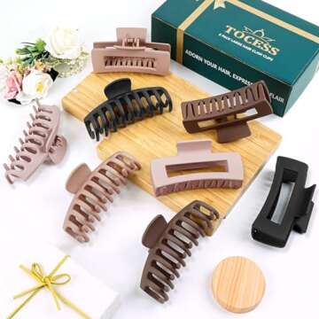 TOCESS Big Hair Claw Clips for Women - Neutral Large Claw Clip for Thin Thick Curly Hair 90's Strong...