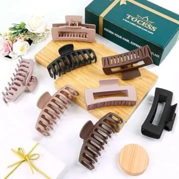 TOCESS Big Hair Claw Clips for Women - Neutral Large Claw Clip for Thin Thick Curly Hair 90's Strong...