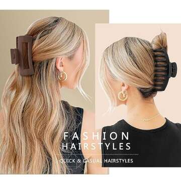 TOCESS Big Hair Claw Clips for Women - Neutral Large Claw Clip for Thin Thick Curly Hair 90's Strong Hold 4.33 Inch Nonslip Matte Jumbo Hair Clips (8 Pcs)