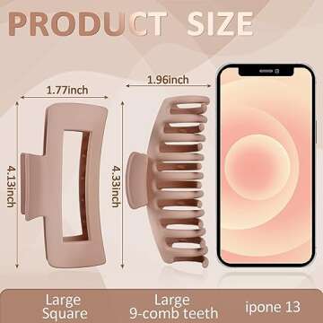 TOCESS Big Hair Claw Clips for Women - Neutral Large Claw Clip for Thin Thick Curly Hair 90's Strong Hold 4.33 Inch Nonslip Matte Jumbo Hair Clips (8 Pcs)