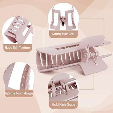 TOCESS Big Hair Claw Clips for Women - Neutral Large Claw Clip for Thin Thick Curly Hair 90's Strong Hold 4.33 Inch Nonslip Matte Jumbo Hair Clips (8 Pcs)