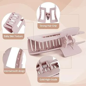 TOCESS Jumbo Hair Claw Clips - Strong Hold for Women