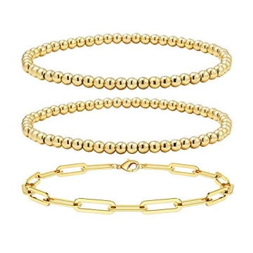 Reoxvo Gold Bracelets for Women Stack 14k Gold Plated Brass Charm Bangle Cuff Bracelet Set for Women...