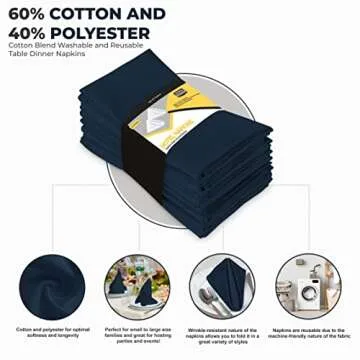 Utopia Kitchen Navy Blue Cloth Napkins [12 Pack, 18x18 Inch] Absorbent Cotton Blend Washable and Reusable for Dinner, Restaurant, Lunch, Wedding and Hotel